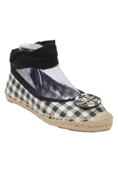 Tory Sport Womens Plaid Espadrille Minnie Flats Black White Size 8 Medium