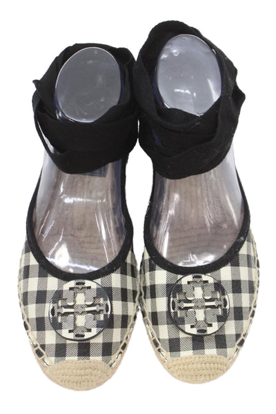 Tory Sport Womens Plaid Espadrille Minnie Flats Black White Size 8 Medium