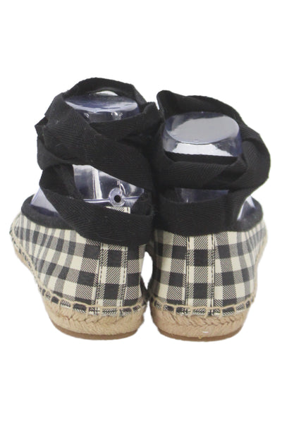 Tory Sport Womens Plaid Espadrille Minnie Flats Black White Size 8 Medium