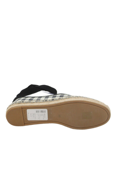 Tory Sport Womens Plaid Espadrille Minnie Flats Black White Size 8 Medium