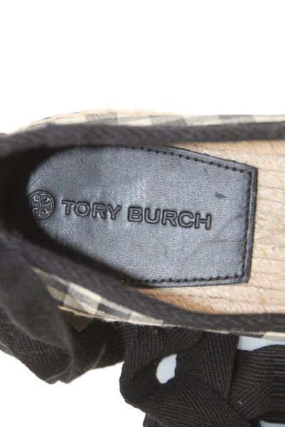 Tory Sport Womens Plaid Espadrille Minnie Flats Black White Size 8 Medium
