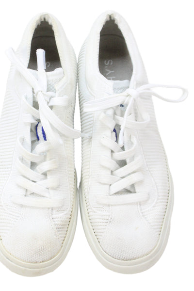 Rothys Womens Knit Lace Up Low Top Walking Sneakers White Blue Size 7