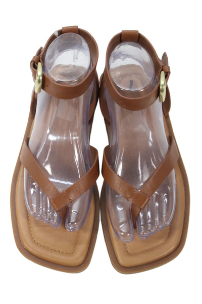 Vince Womens Leather Ankle Strap Thong Slingbacks Sandals Brown Size 7 Medium