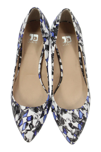 Joes Womens Leather Abstract Print Pointed Toe Pumps White Blue Size 7.5 Medium