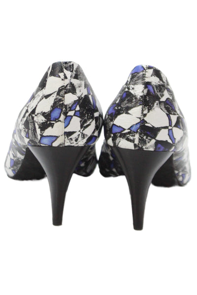 Joes Womens Leather Abstract Print Pointed Toe Pumps White Blue Size 7.5 Medium