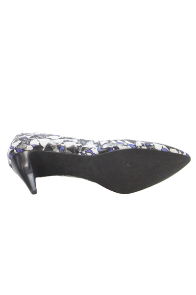 Joes Womens Leather Abstract Print Pointed Toe Pumps White Blue Size 7.5 Medium