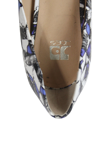 Joes Womens Leather Abstract Print Pointed Toe Pumps White Blue Size 7.5 Medium