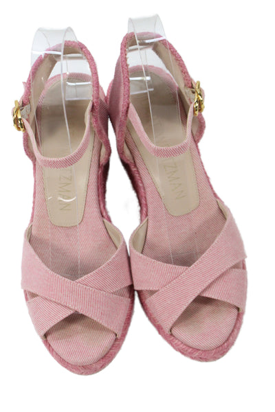 Stuart Weitzman Womens Gold Tone Espadrille Wedge Sandals Pink Size 5.5 B