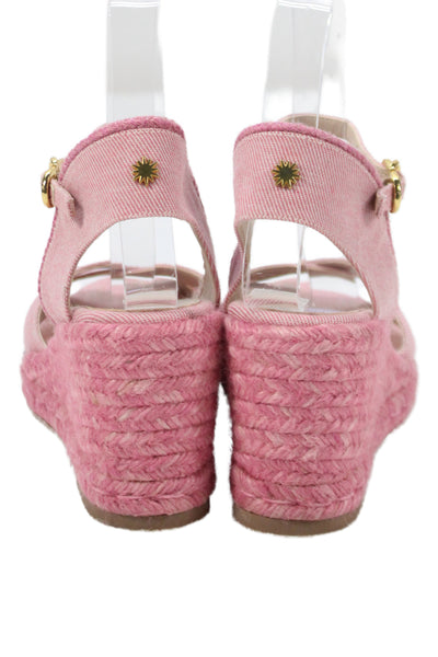 Stuart Weitzman Womens Gold Tone Espadrille Wedge Sandals Pink Size 5.5 B