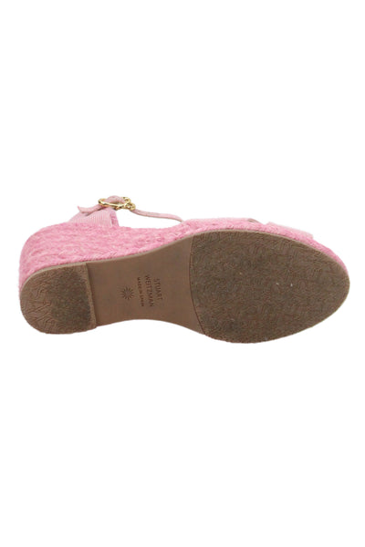 Stuart Weitzman Womens Gold Tone Espadrille Wedge Sandals Pink Size 5.5 B