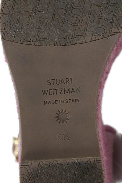 Stuart Weitzman Womens Gold Tone Espadrille Wedge Sandals Pink Size 5.5 B