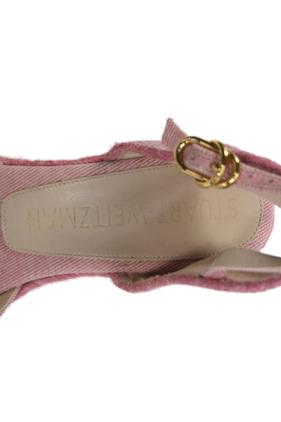Stuart Weitzman Womens Gold Tone Espadrille Wedge Sandals Pink Size 5.5 B