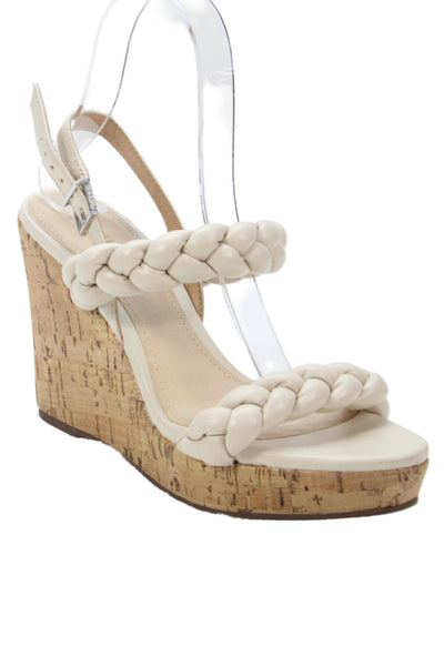 Schutz Womens Leather Braided Cork Platform Wedge Sandals White Size 7.5 B