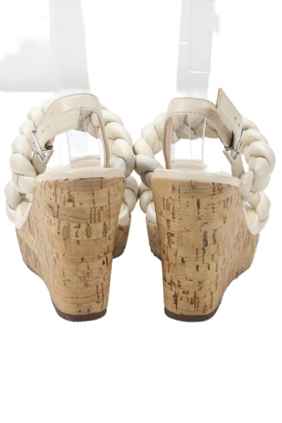 Schutz Womens Leather Braided Cork Platform Wedge Sandals White Size 7.5 B
