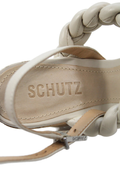 Schutz Womens Leather Braided Cork Platform Wedge Sandals White Size 7.5 B
