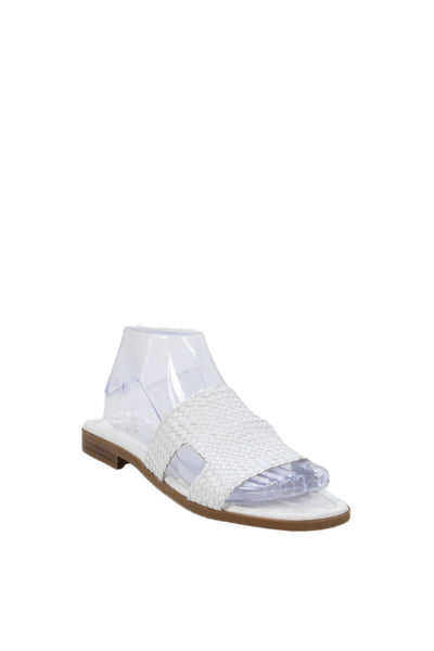 C La Canadienne Womens Leather Woven Slide On Sandals White Size 38 8