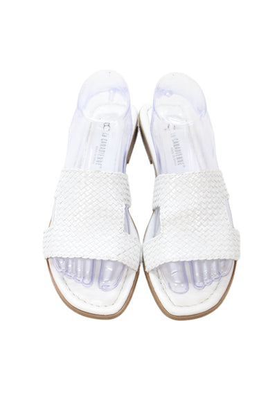 C La Canadienne Womens Leather Woven Slide On Sandals White Size 38 8