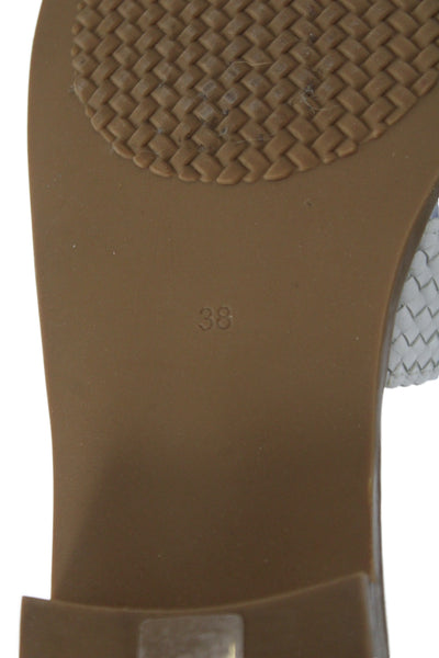 C La Canadienne Womens Leather Woven Slide On Sandals White Size 38 8