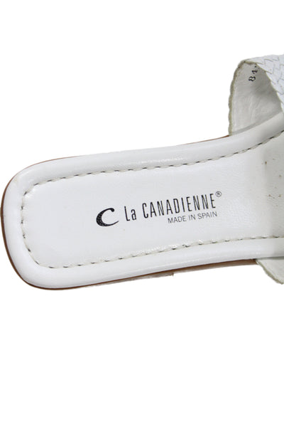 C La Canadienne Womens Leather Woven Slide On Sandals White Size 38 8