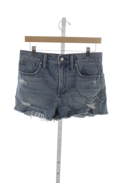 Madewell Unisex Blue Button Solid Beach Shorts Size 28