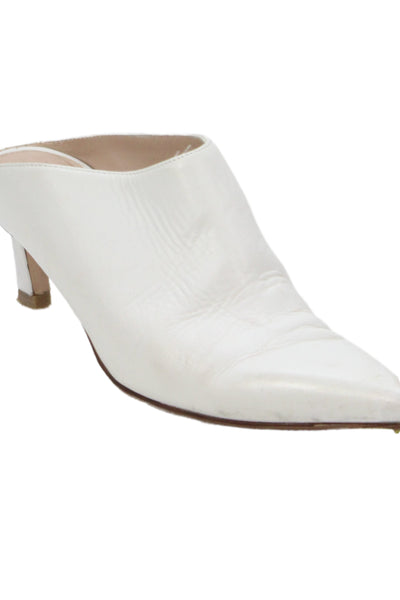 Stuart Weitzman Womens Leather Slip On Mules White Size 5.5N