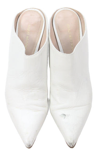 Stuart Weitzman Womens Leather Slip On Mules White Size 5.5N