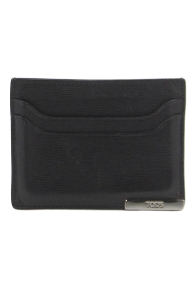 Tods Mens Leather Silver Tone Card Wallet Black