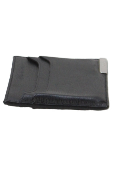 Tods Mens Leather Silver Tone Card Wallet Black