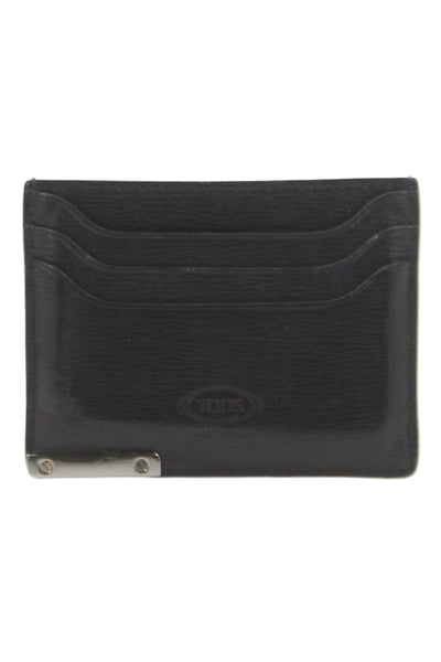 Tods Mens Leather Silver Tone Card Wallet Black