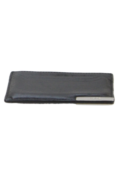 Tods Mens Leather Silver Tone Card Wallet Black