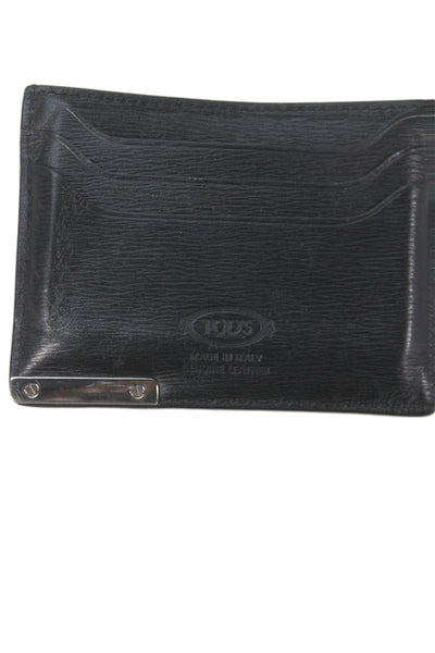 Tods Mens Leather Silver Tone Card Wallet Black