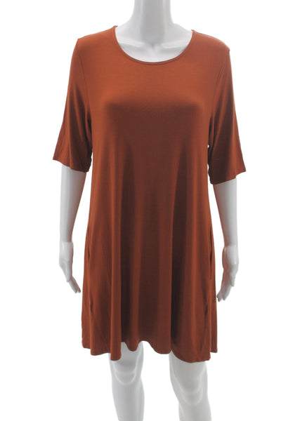 Eileen Fisher Womens Shift Dress Brown Cotton Knee Length 3/4 Sleeve Size M