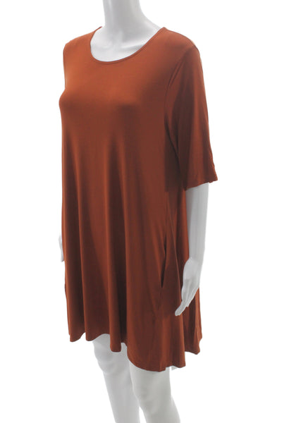 Eileen Fisher Womens Shift Dress Brown Cotton Knee Length 3/4 Sleeve Size M