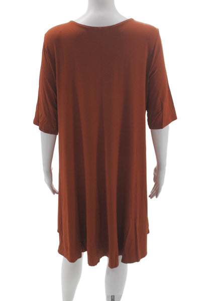Eileen Fisher Womens Shift Dress Brown Cotton Knee Length 3/4 Sleeve Size M