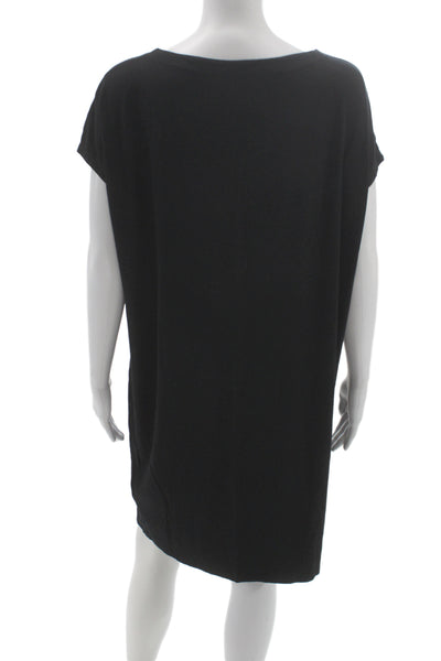 Eileen Fisher Women Shift Dress Black Short-Sleeve Cotton Knee Length Size M
