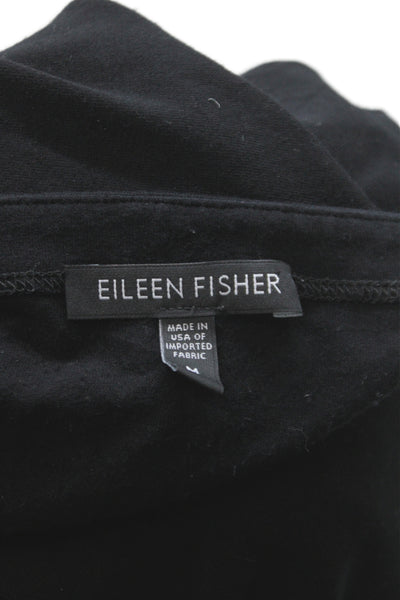 Eileen Fisher Women Shift Dress Black Short-Sleeve Cotton Knee Length Size M