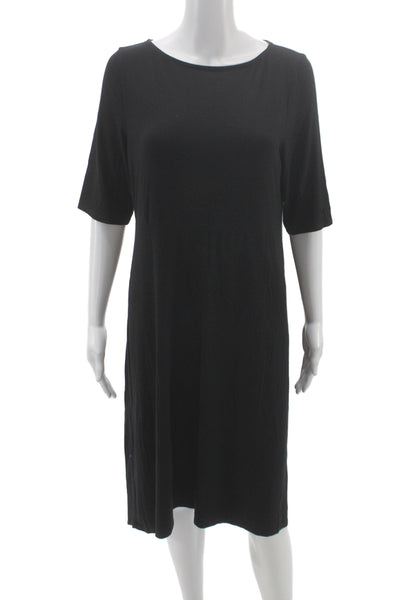 Eileen Fisher Women Shift T Shirt Dress Black Short Sleeve Knee Length Size M