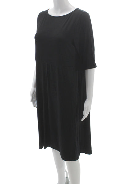 Eileen Fisher Women Shift T Shirt Dress Black Short Sleeve Knee Length Size M