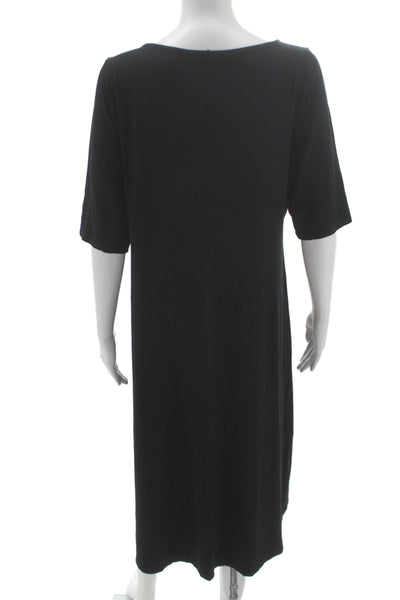 Eileen Fisher Women Shift T Shirt Dress Black Short Sleeve Knee Length Size M