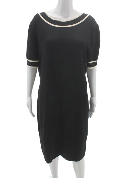 St John Sport Womens Shift Sweater Dress Black Striped Midcalf Size 12