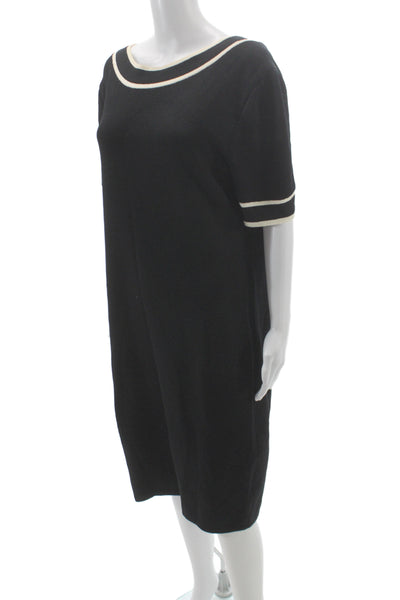St John Sport Womens Shift Sweater Dress Black Striped Midcalf Size 12