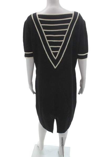 St John Sport Womens Shift Sweater Dress Black Striped Midcalf Size 12