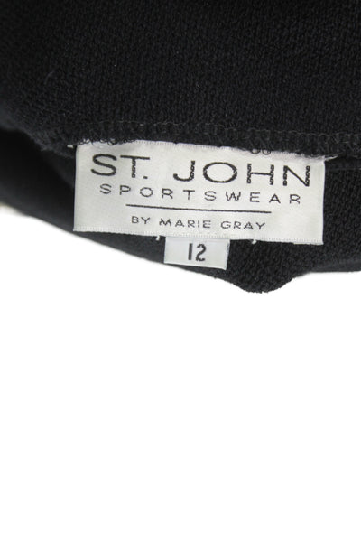 St John Sport Womens Shift Sweater Dress Black Striped Midcalf Size 12