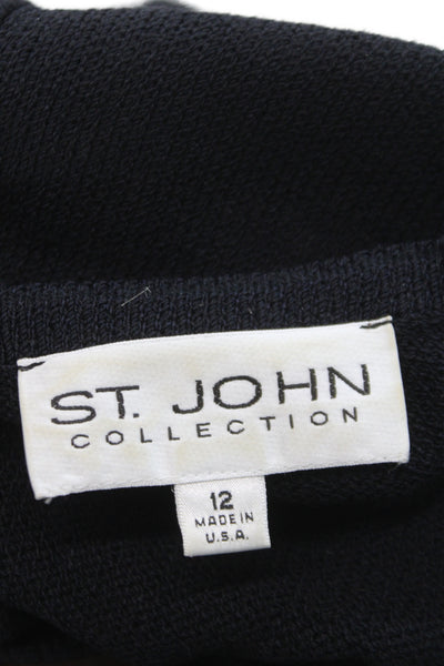St. John Collection Womens Shift Sweater Dress Black Short Sleeve Size 12
