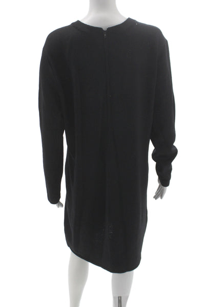 St. John Basics Womens Sweater Dress Black V-Neck Long Sleeve Zip Size 12