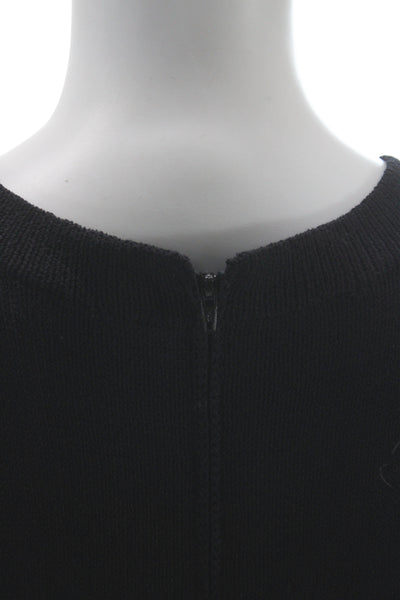 St. John Basics Womens Sweater Dress Black V-Neck Long Sleeve Zip Size 12