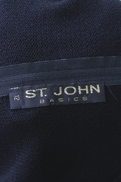 St. John Basics Womens Sweater Dress Black V-Neck Long Sleeve Zip Size 12