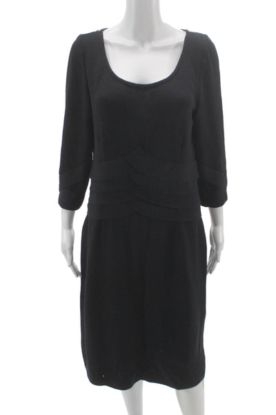 St. John Collection Womens Black Midi Dress 3/4 Sleeve Cotton Size 12