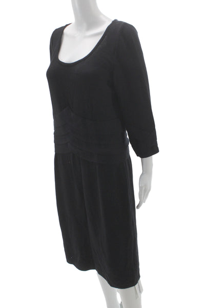 St. John Collection Womens Black Midi Dress 3/4 Sleeve Cotton Size 12