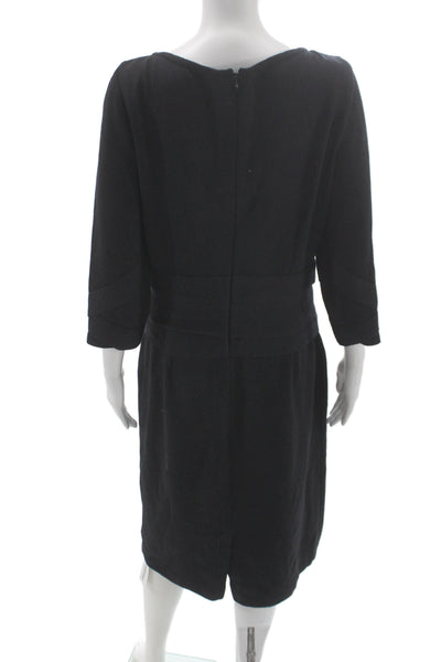 St. John Collection Womens Black Midi Dress 3/4 Sleeve Cotton Size 12
